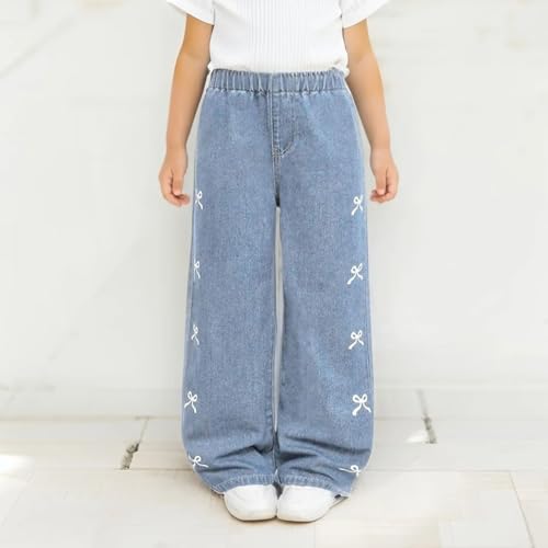 Girls Baggy Wide Leg Jeans Bow Y2K Streetwear Denim Pants